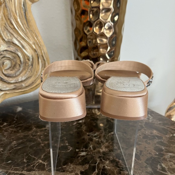 Pedro Garcia Metallic Slip on Double Strap Rhinestone Slide Sandals. Sz 37.5/7 - Picture 4 of 6